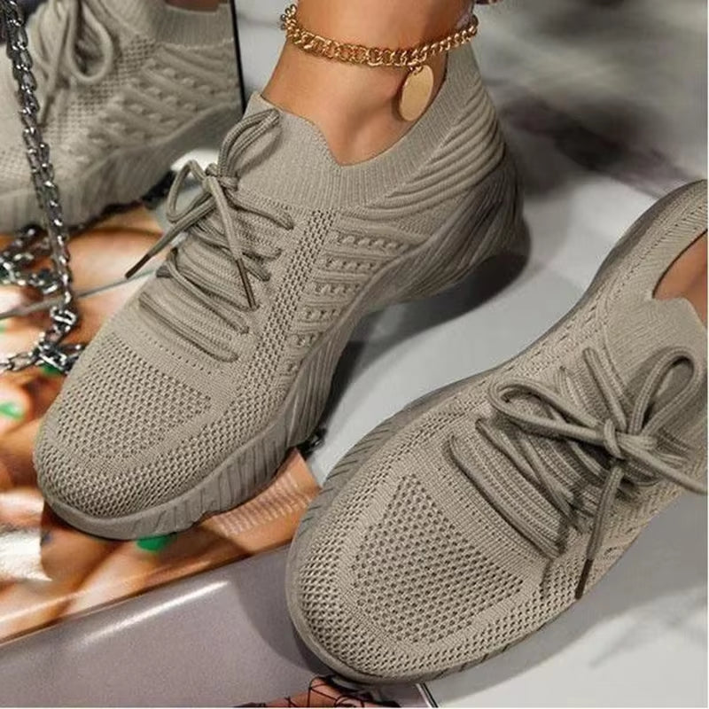 Breathable Mesh Women’s Sneakers – Lace-Up Casual Vulcanized Platform Shoes, Lightweight Trainers
