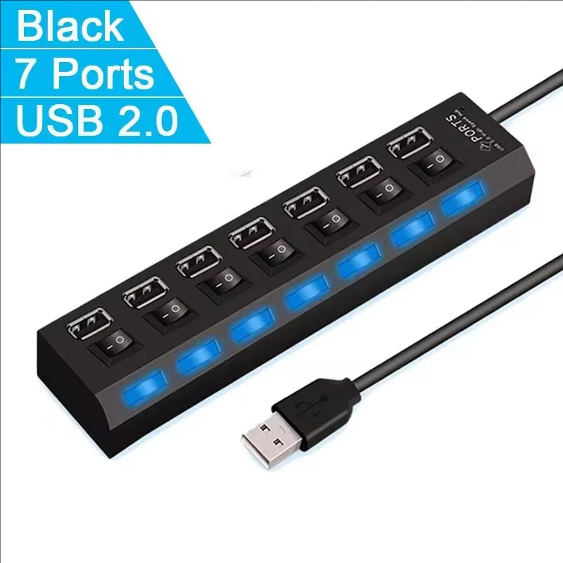 USB 2.0 Hub: 7-Port Switch Extension Hub for PC, Laptop, and Desktop
