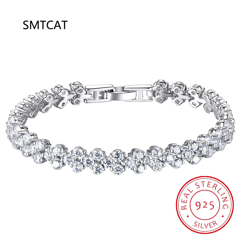 Silver 925 Lab-Created Diamond Simulated Moissanite Bracelets: Elegant Jewelry for Women and Girls