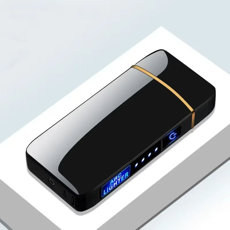 Windproof Electric Metal Lighter: Double Arc Flameless Plasma Lighter with USB Rechargeable LED Power Display and Touch Sensor