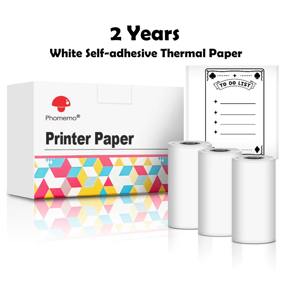 T02 Mini Portable Printer: Compact Sticker Printer with 3 Rolls of Paper for Photos, Journals, and DIY Projects