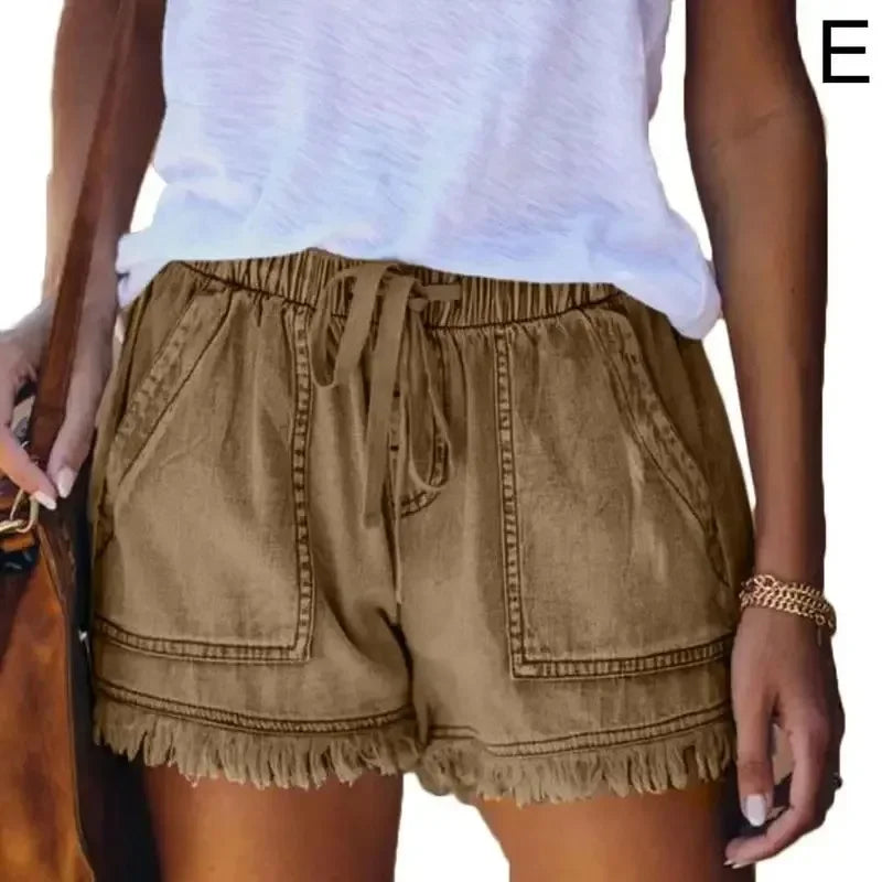 High Waist Elastic Waist Casual Slim Shorts Jeans for Summer