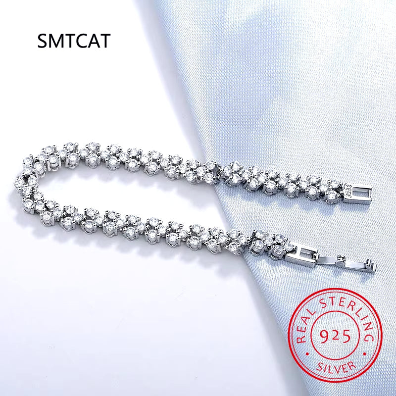 Silver 925 Lab-Created Diamond Simulated Moissanite Bracelets: Elegant Jewelry for Women and Girls