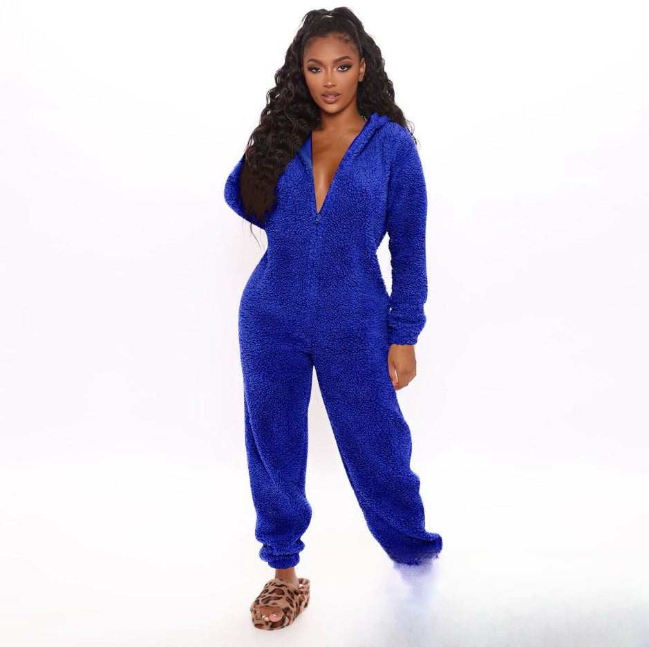 Women's Autumn and Winter Plush One-Piece Pajamas