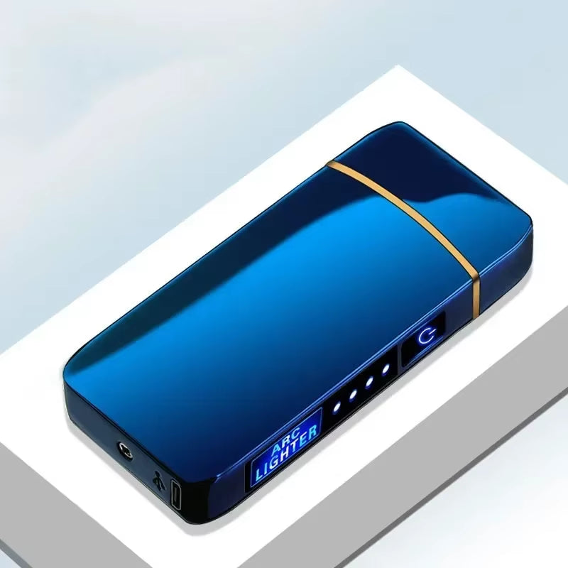 Windproof Electric Metal Lighter: Double Arc Flameless Plasma Lighter with USB Rechargeable LED Power Display and Touch Sensor