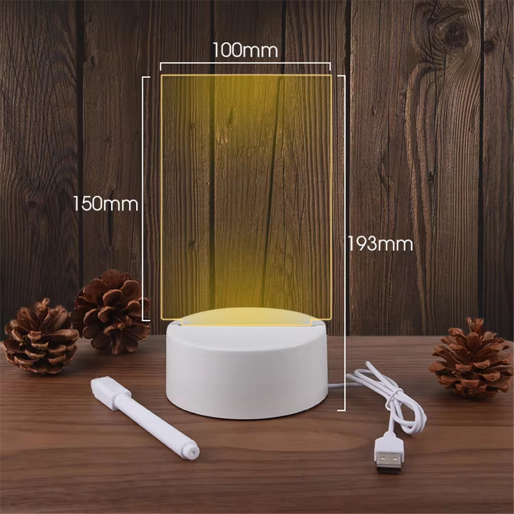 Transparent Luminous LED Night Light: USB-Powered Acrylic Message Board
