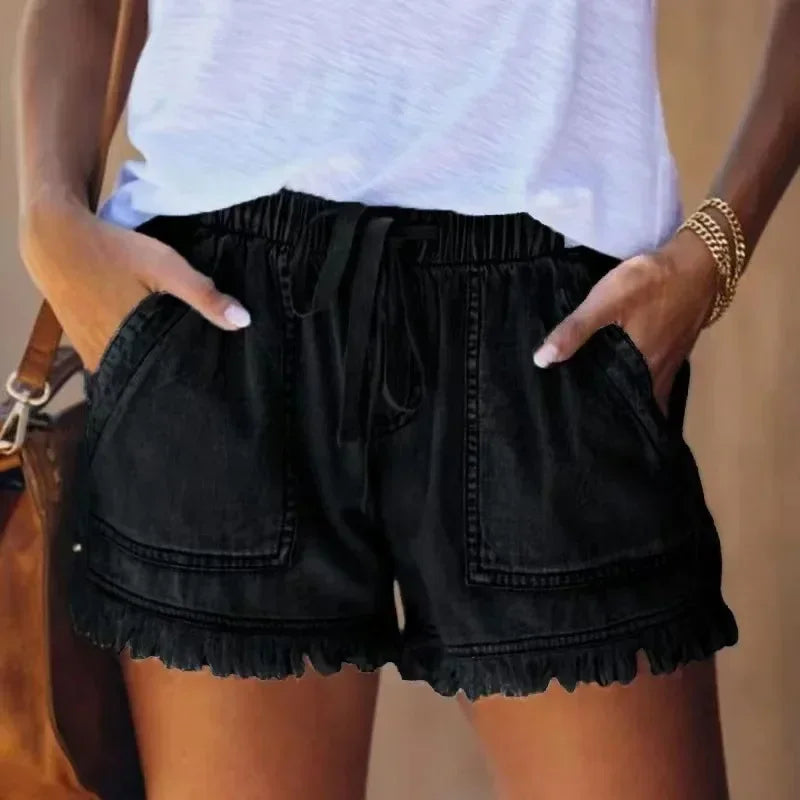 High Waist Elastic Waist Casual Slim Shorts Jeans for Summer