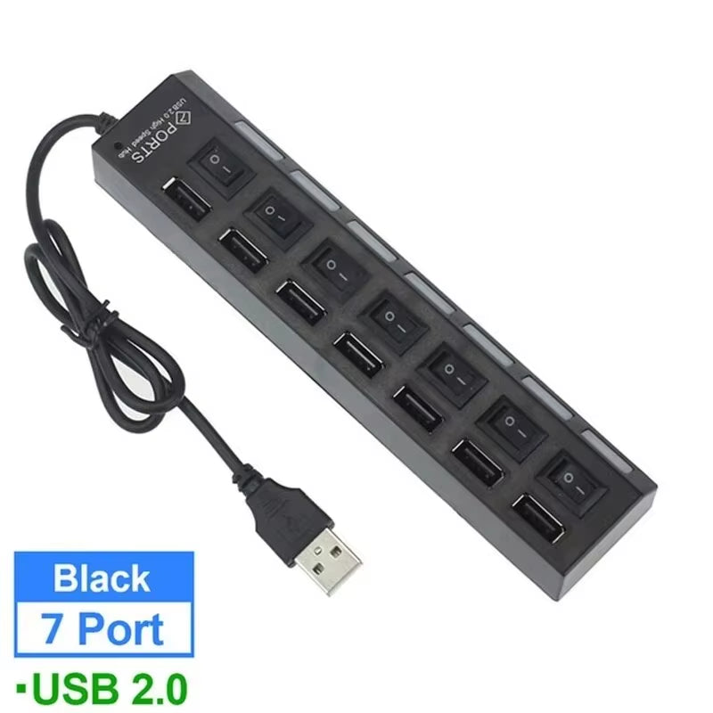 USB 2.0 Hub: 7-Port Switch Extension Hub for PC, Laptop, and Desktop