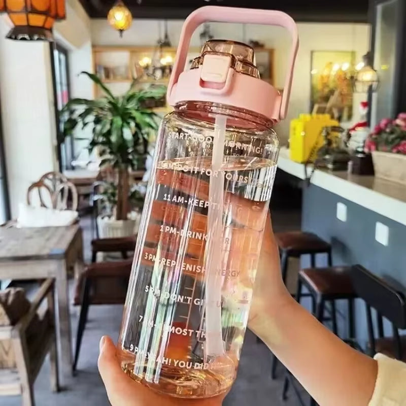 2000mL Sports Drinking Bottle with Time Marker: Large Capacity Fitness Water Bottle for Men and Women