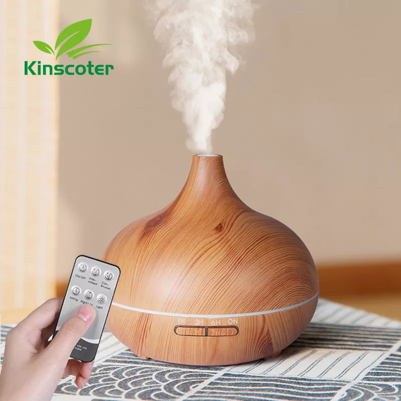 Aromatherapy Air Humidifier Essential Oil Diffuser Wood Grain Remote Control Ultrasonic