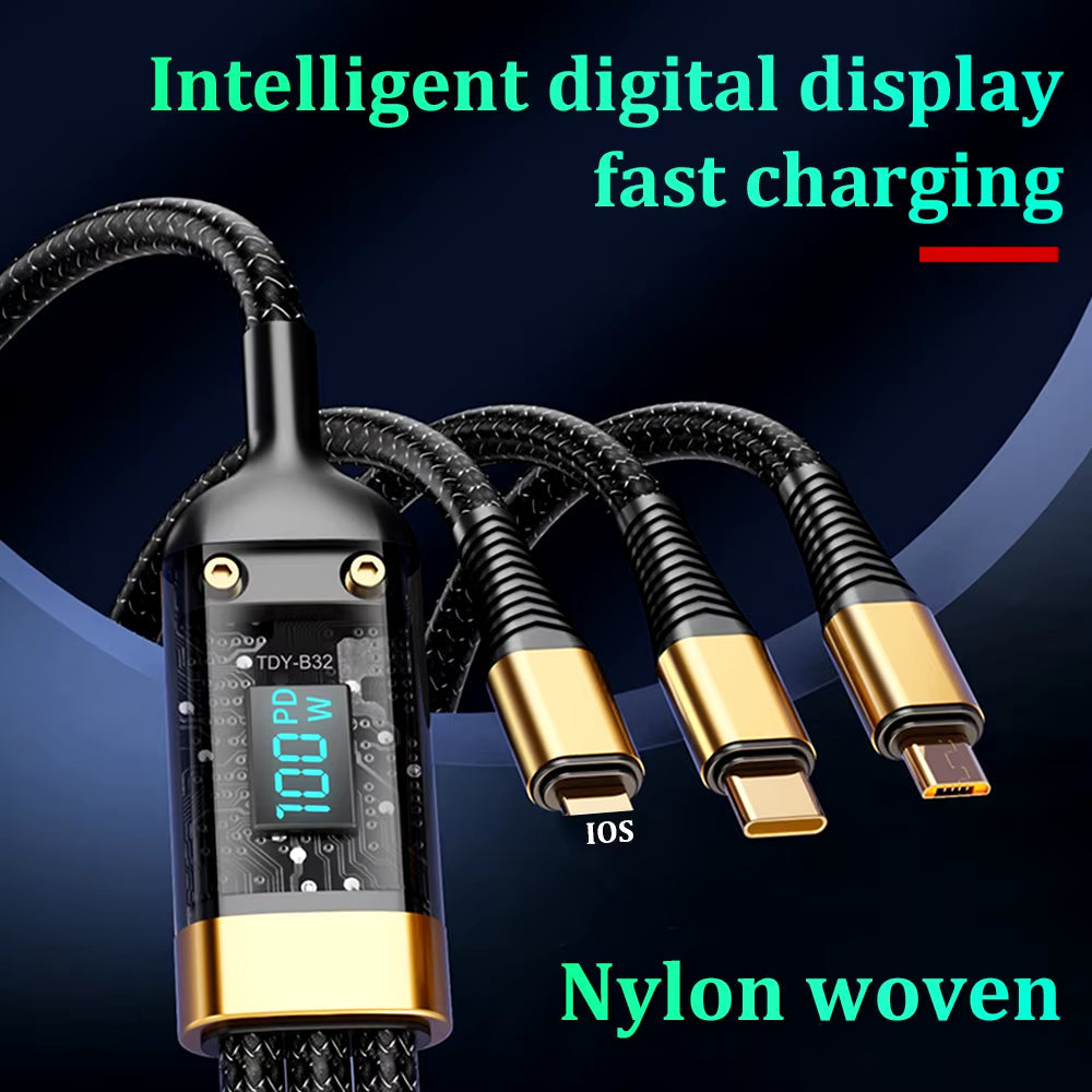 Digital Super Fast Charger: 3-in-1 USB to C Mini Fast Charging Cable for iOS, Huawei, Xiaomi, and Android Phones