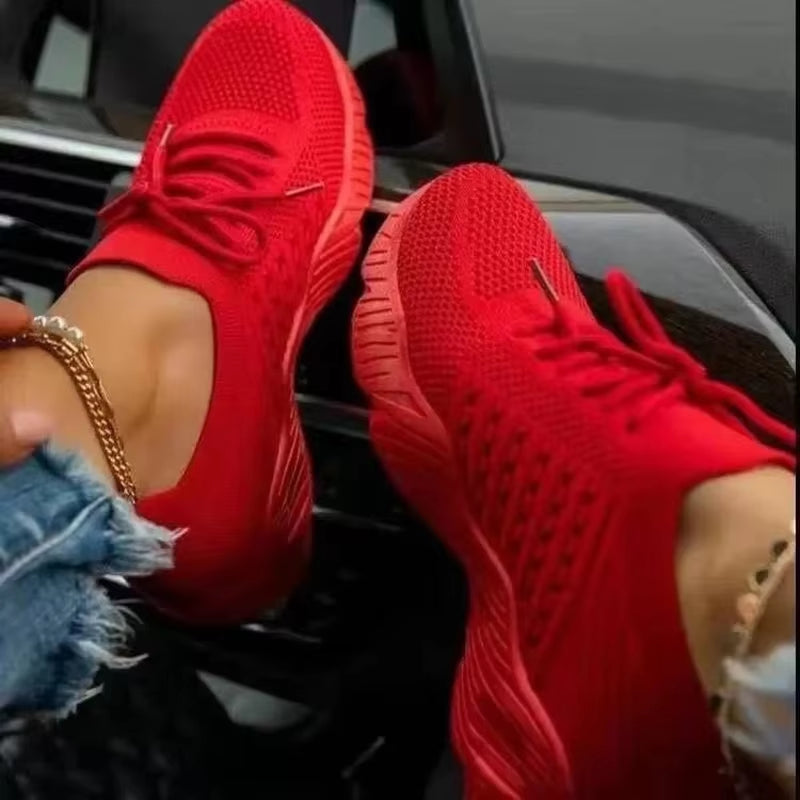 Breathable Mesh Women’s Sneakers – Lace-Up Casual Vulcanized Platform Shoes, Lightweight Trainers