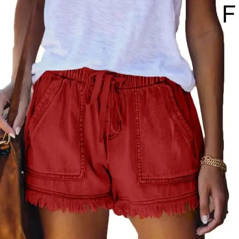 High Waist Elastic Waist Casual Slim Shorts Jeans for Summer