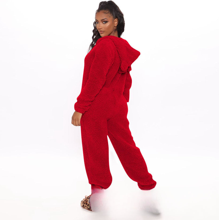 Women's Autumn and Winter Plush One-Piece Pajamas