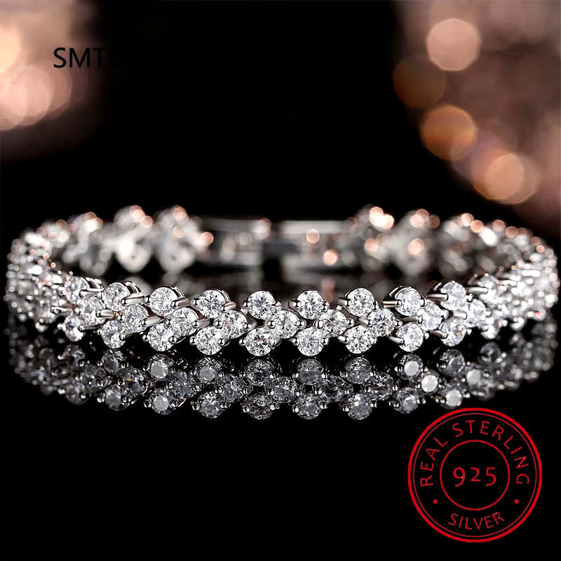 Silver 925 Lab-Created Diamond Simulated Moissanite Bracelets: Elegant Jewelry for Women and Girls