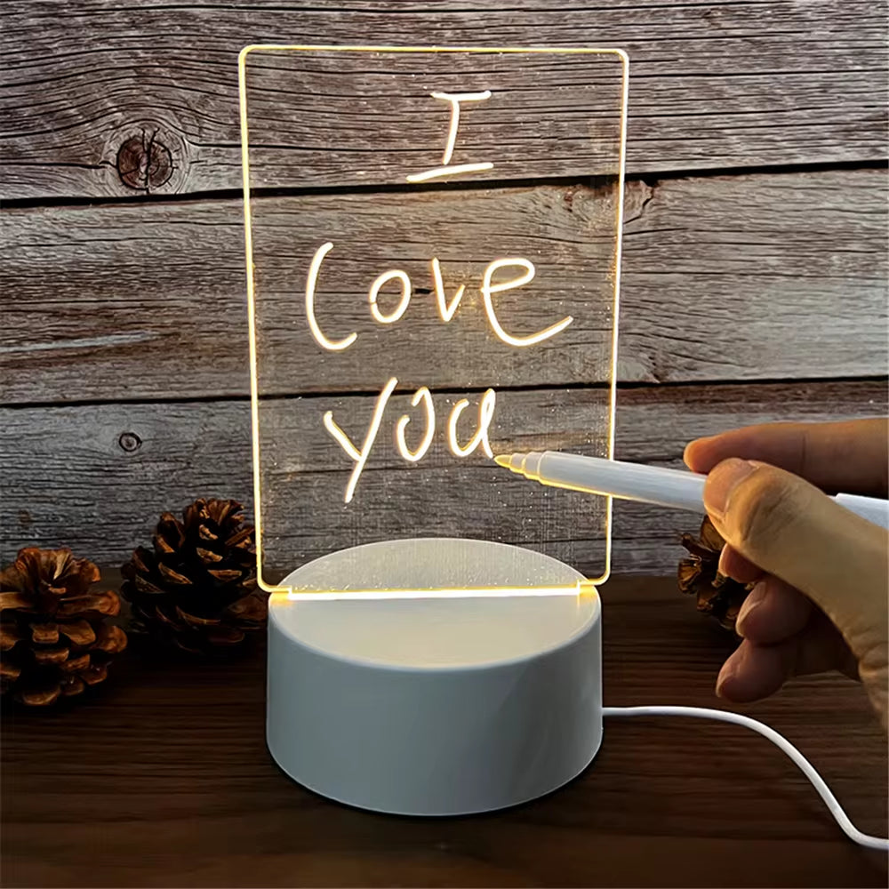 Transparent Luminous LED Night Light: USB-Powered Acrylic Message Board