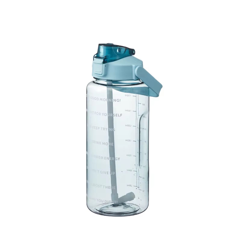 2000mL Sports Drinking Bottle with Time Marker: Large Capacity Fitness Water Bottle for Men and Women
