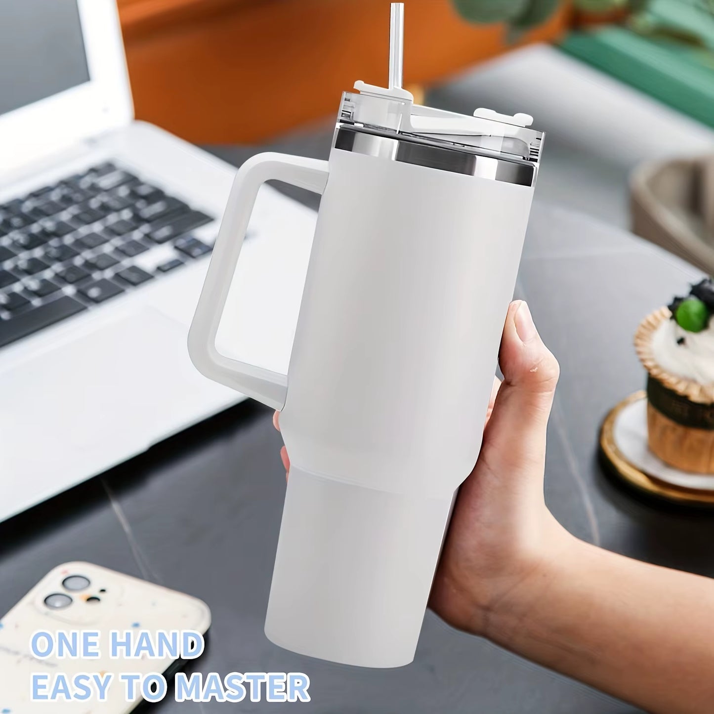 Stainless Steel Vacuum Tumbler 40oz – Travel Coffee Mug with Handle, Insulated Water Bottle & Outdoor Cup