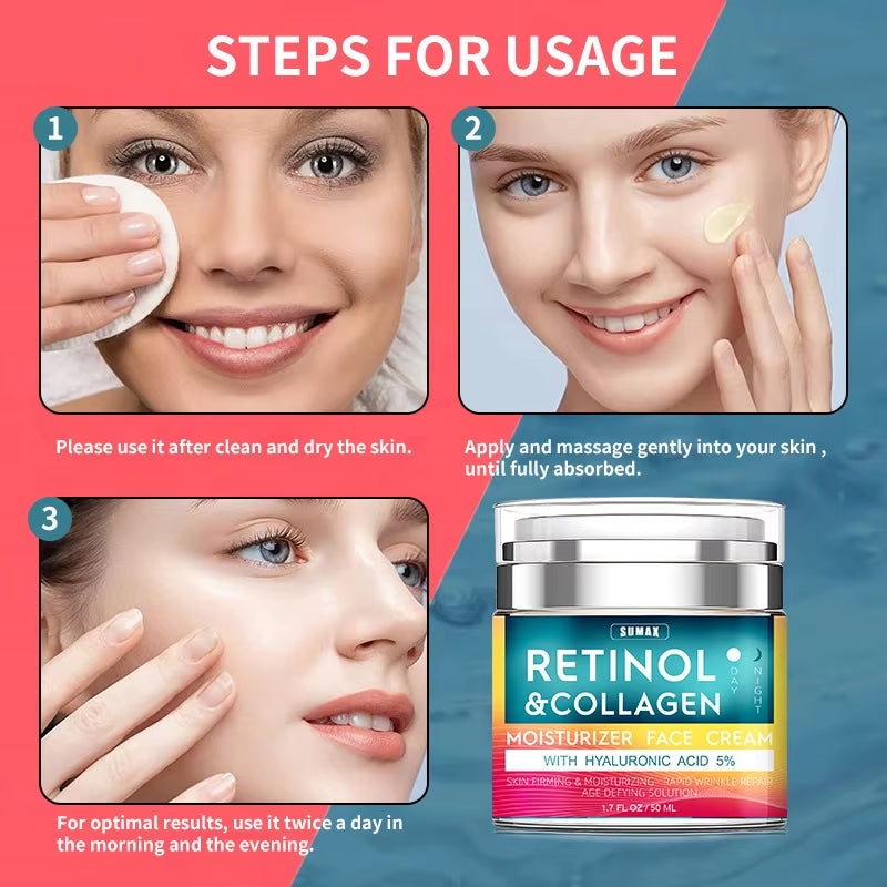 Retinol Anti-Aging Face Cream: Moisturizing Wrinkle Remover with Collagen and Hyaluronic Acid