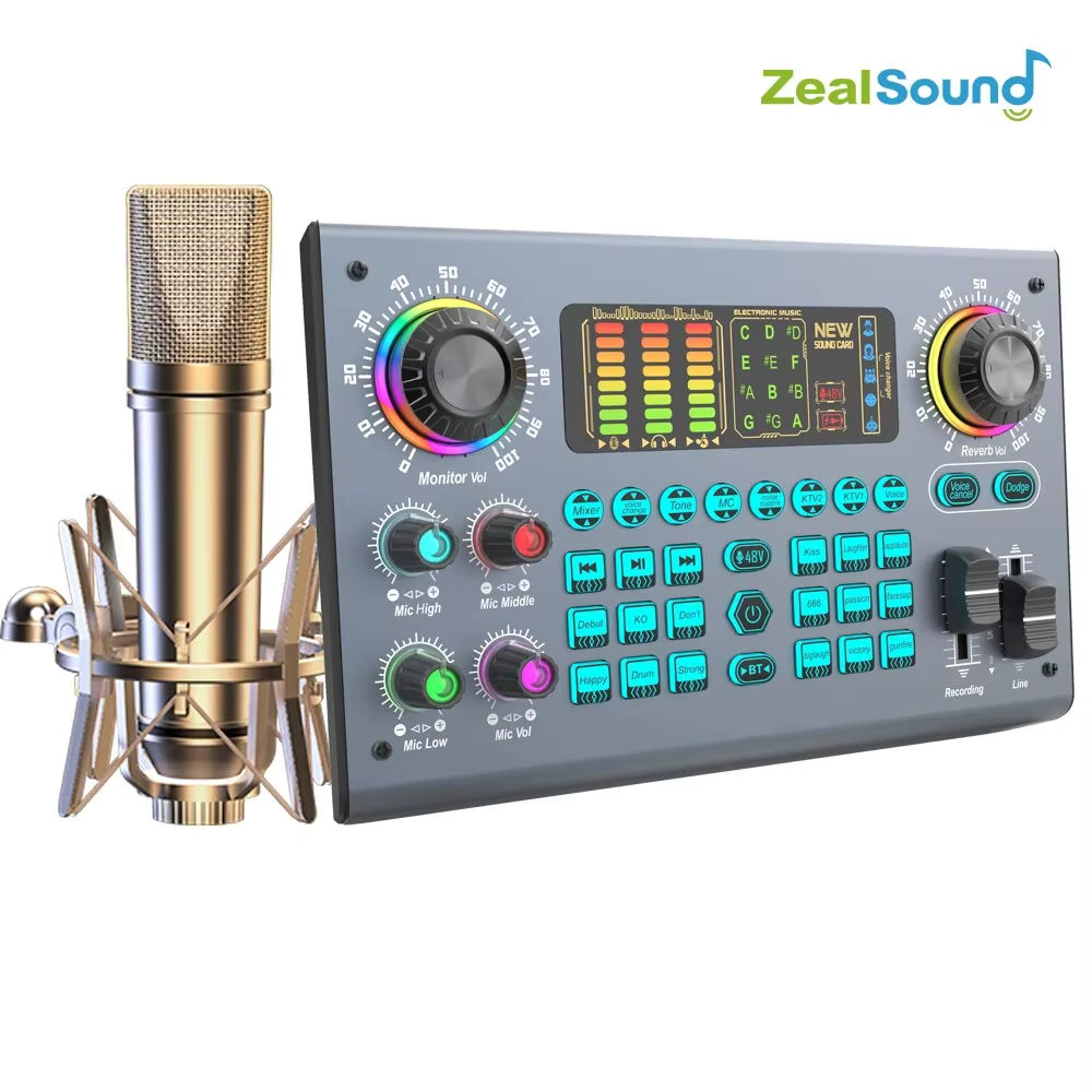 Professional Podcast Live Soundcard Equipment Bundle with 48V XLR Microphone