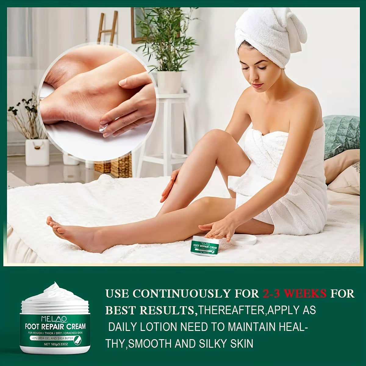 MELAO Foot Cream Moisturizer: Intensive Care for Dry, Cracked Feet and Heels with Urea and Tea Tree Oil