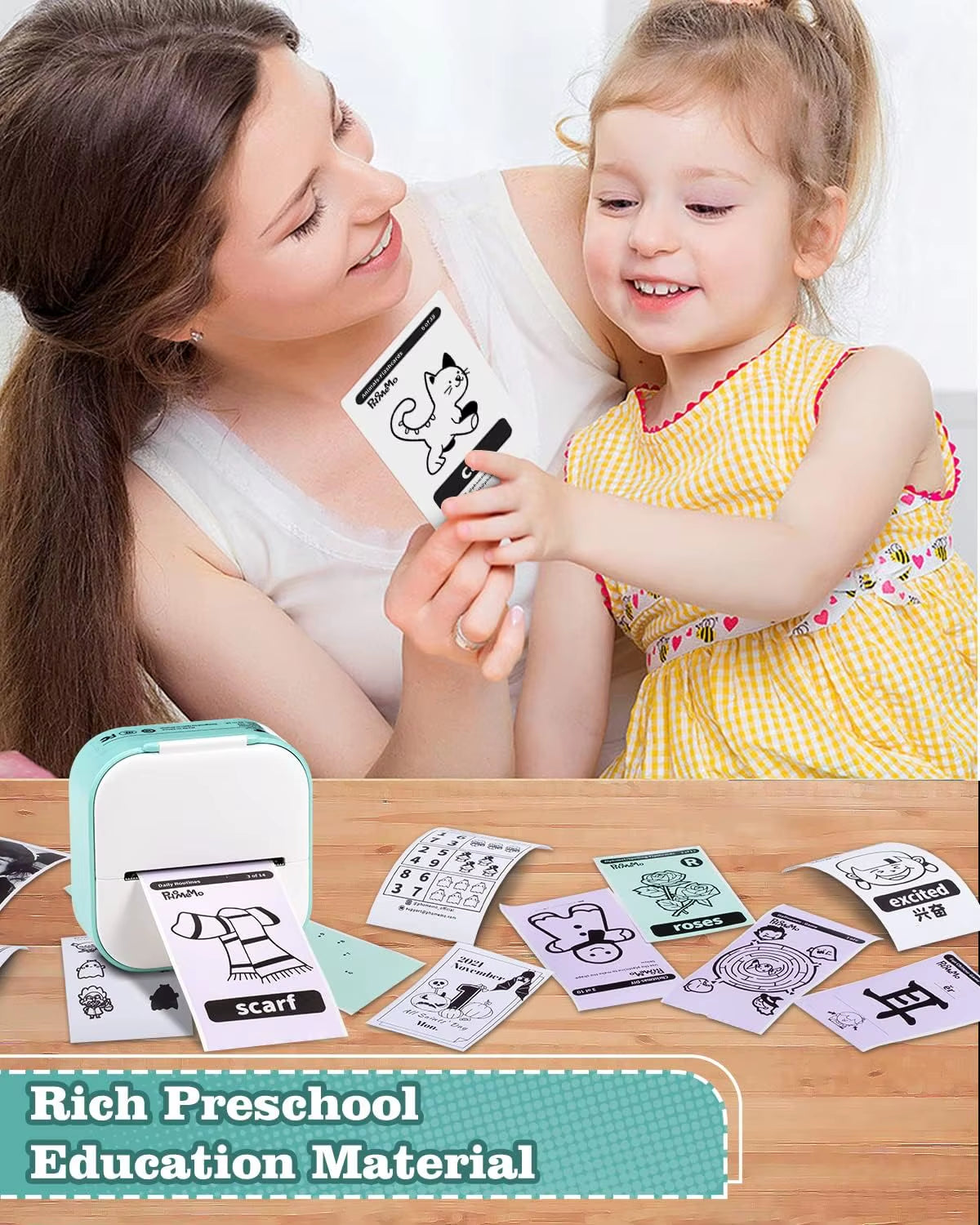 T02 Mini Portable Printer: Compact Sticker Printer with 3 Rolls of Paper for Photos, Journals, and DIY Projects