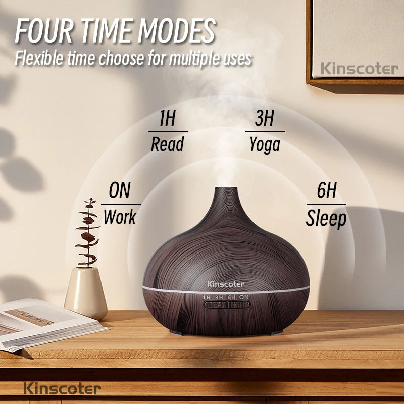 Aromatherapy Air Humidifier Essential Oil Diffuser Wood Grain Remote Control Ultrasonic