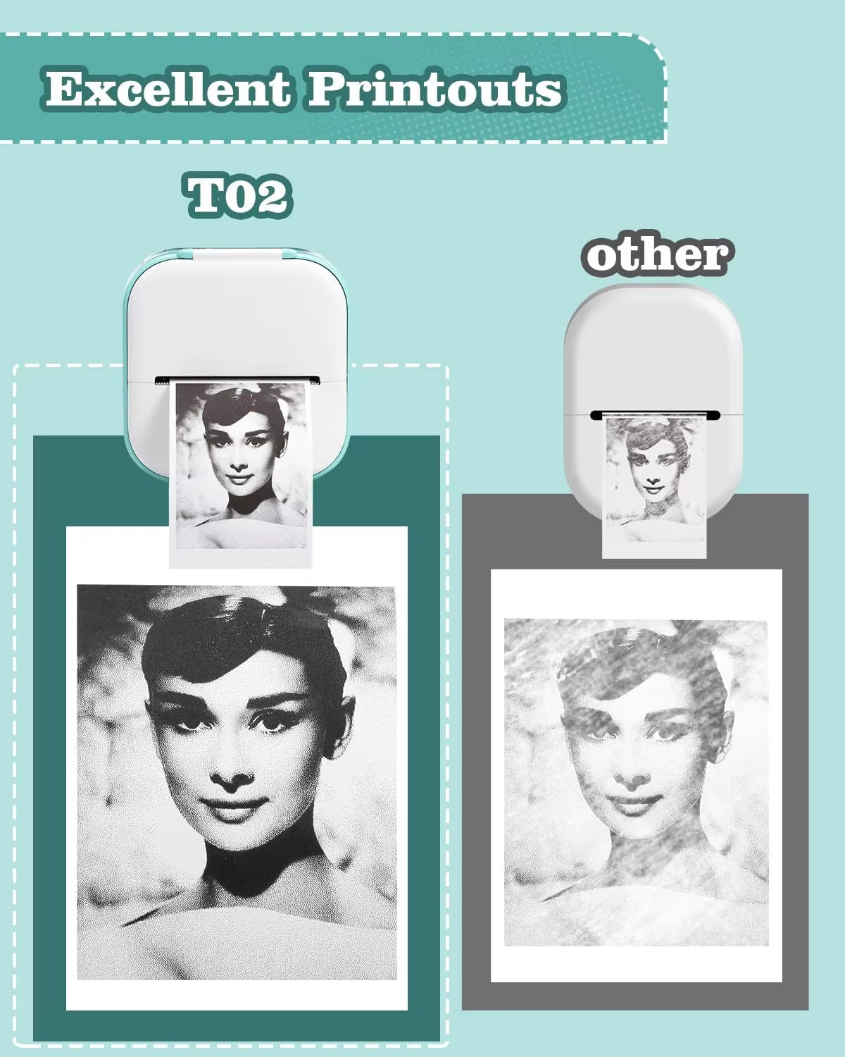 T02 Mini Portable Printer: Compact Sticker Printer with 3 Rolls of Paper for Photos, Journals, and DIY Projects