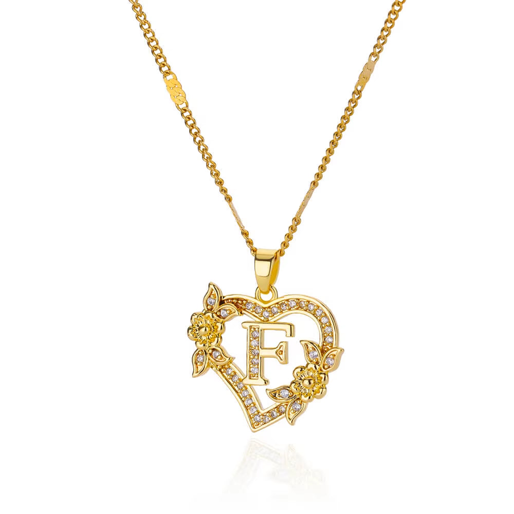 Zircon Flower Heart Initial Necklace β Gold Color Stainless Steel Letter Pendant Chain for Women