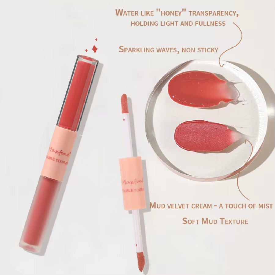 Double-Headed Lip Gloss: Long-Lasting, Waterproof, and Moisturizing with a Matte Velvet Finish