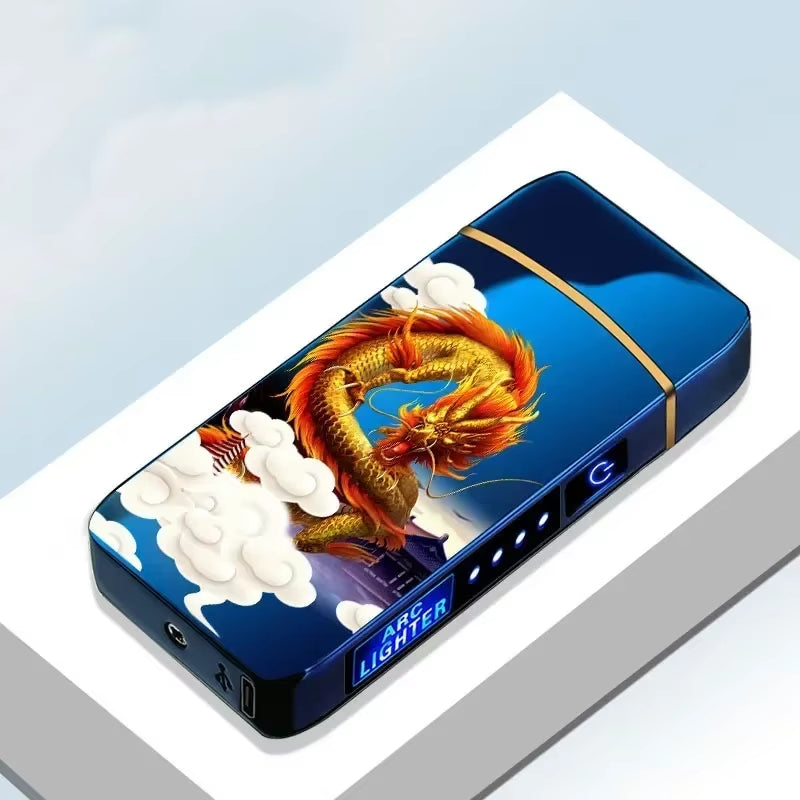 Windproof Electric Metal Lighter: Double Arc Flameless Plasma Lighter with USB Rechargeable LED Power Display and Touch Sensor