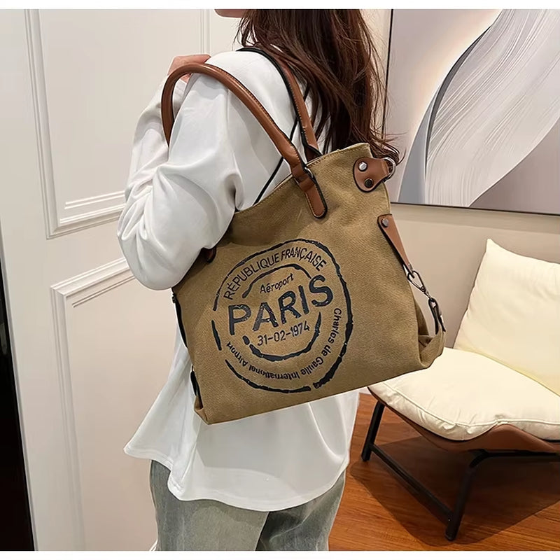 Vintage Paris Stamp Print Shoulder Bag – Women’s Crossbody Handbag with Adjustable Strap