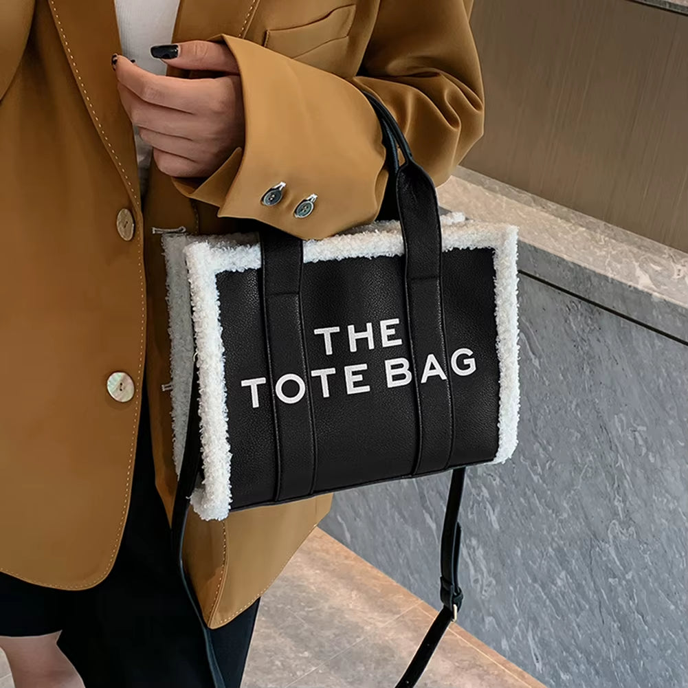 Tote Bag: Fashionable and Versatile Tote Bag with Soft Lamb Wool Stitching