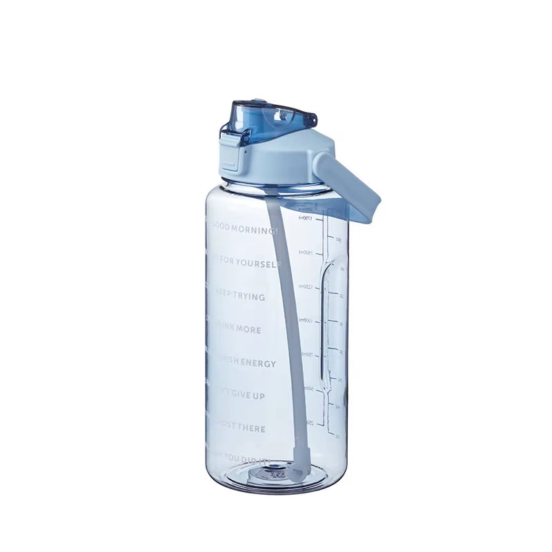 2000mL Sports Drinking Bottle with Time Marker: Large Capacity Fitness Water Bottle for Men and Women
