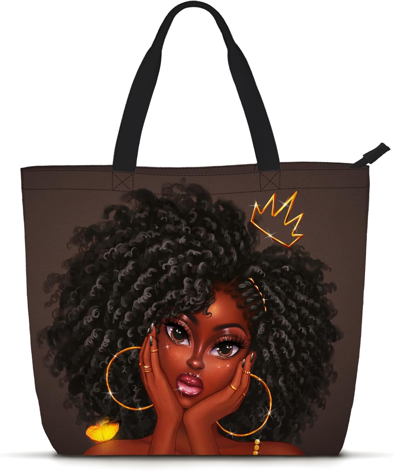 African American Women Tote Bag – Large Black Shoulder Handbag for Work, Travel & Beach | Fits Laptop | Zipper Closure Everyday Tote Bag