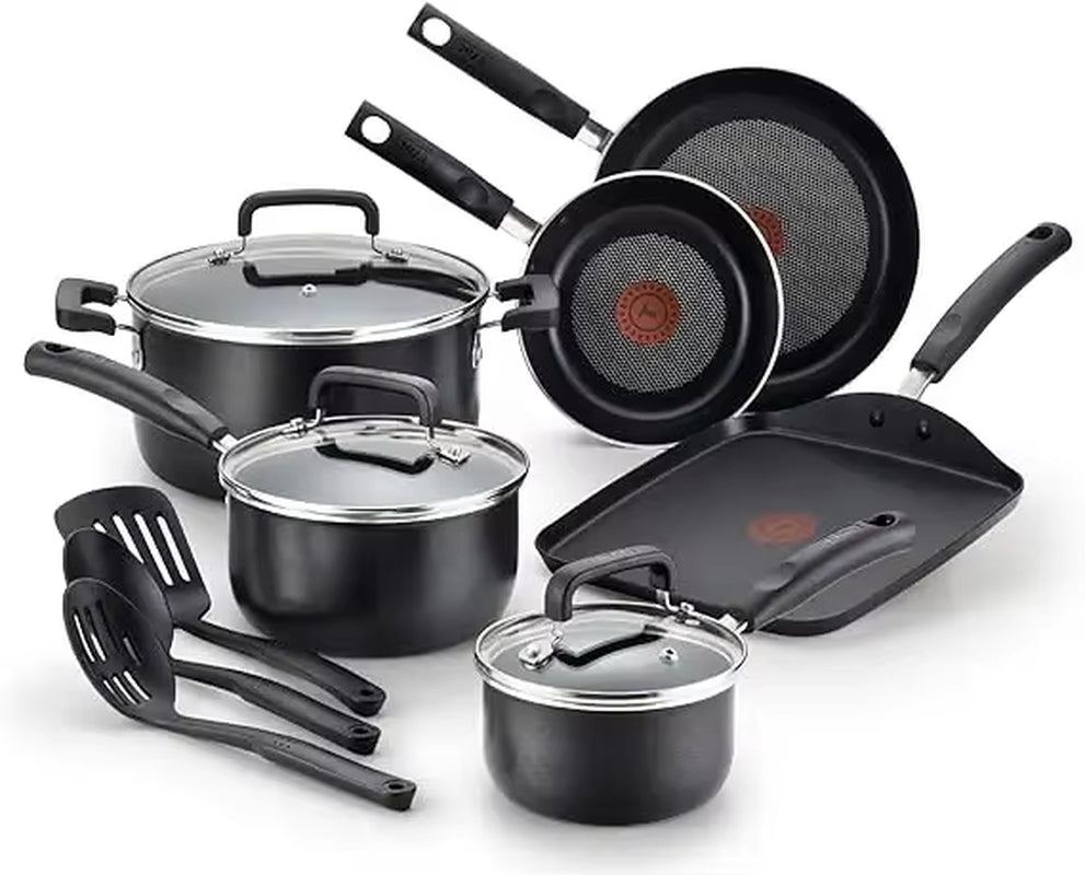 T-Fal Signature Nonstick 12-Piece Cookware Set: Oven and Broiler Safe (Up to 350°F), Dishwasher Safe, Black