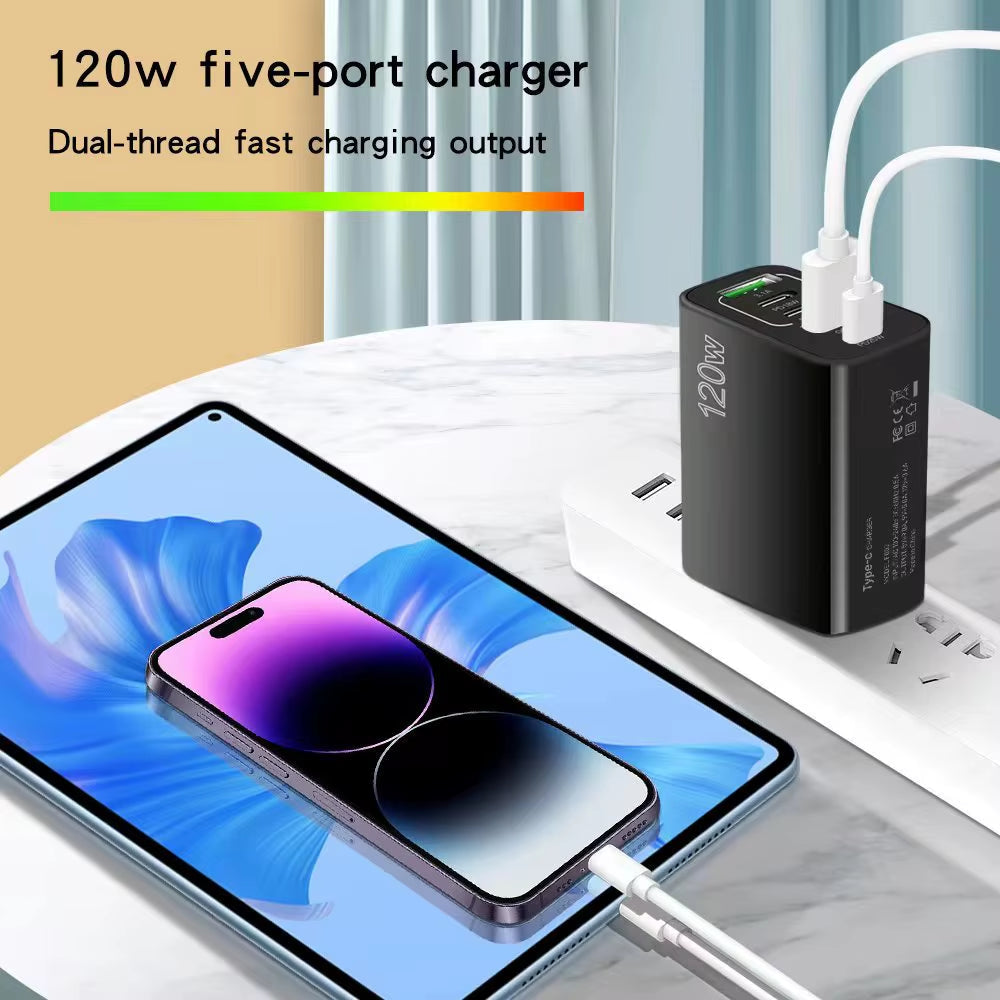Charging Wall Charger: 5-in-1 2 USB and 3 Type-C Ports for Multiple Devices