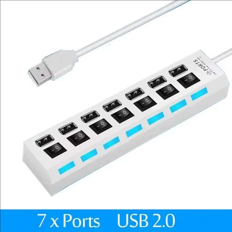 USB 2.0 Hub: 7-Port Switch Extension Hub for PC, Laptop, and Desktop
