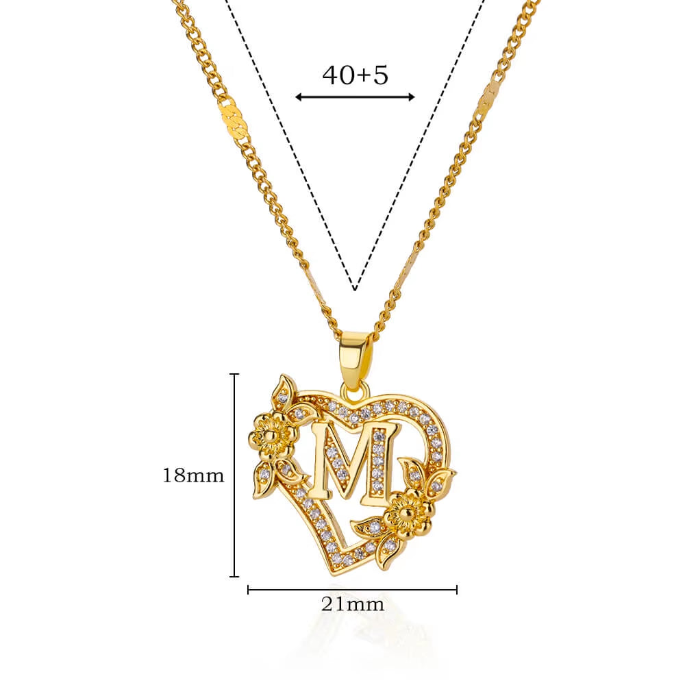 Zircon Flower Heart Initial Necklace β Gold Color Stainless Steel Letter Pendant Chain for Women