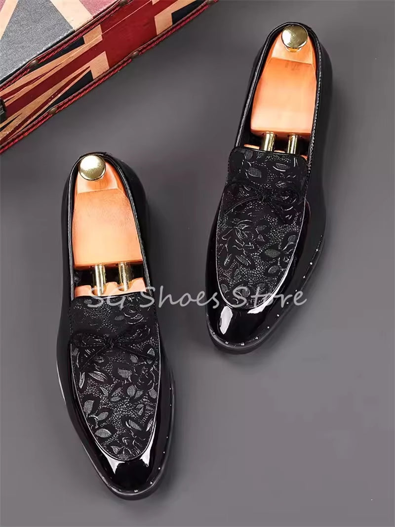 Men's British Style Embroidered Tassel Loafers: Retro Slip-On Derby Shoes with Metal Chain Decor for Weddings and Formal Events