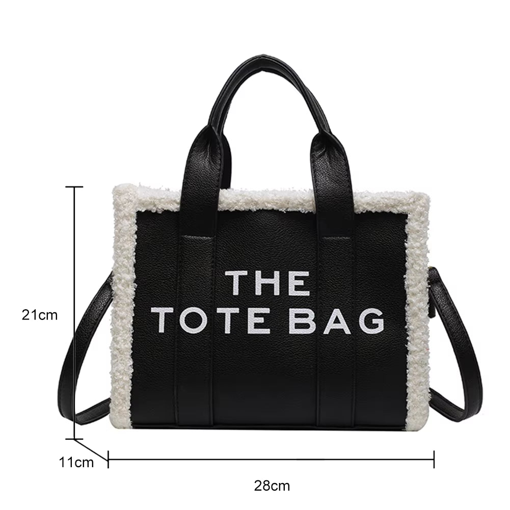Tote Bag: Fashionable and Versatile Tote Bag with Soft Lamb Wool Stitching