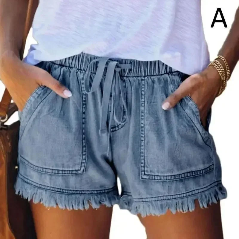 High Waist Elastic Waist Casual Slim Shorts Jeans for Summer