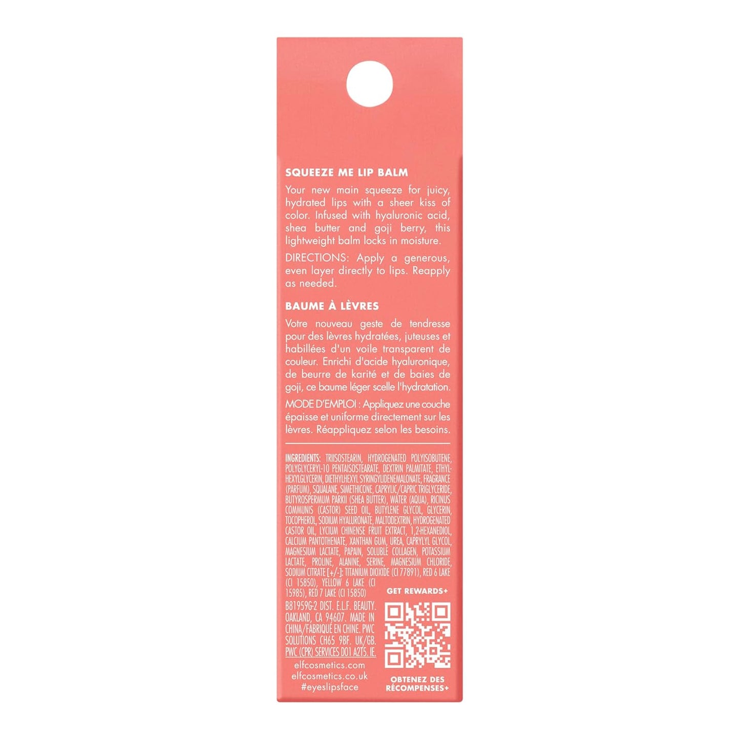 e.l.f. Squeeze Me Lip Balm – Moisturizing Sheer-Tint Lip Balm with Hyaluronic Acid, Vegan & Cruelty-Free, Strawberry