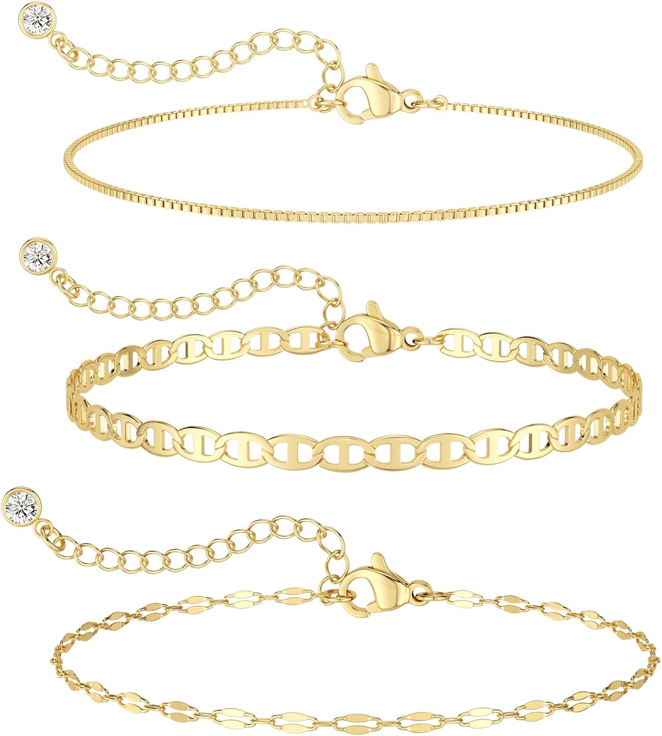 MBW Gold Bracelets for Women – 14K Gold Plated Stackable Beaded & Paperclip Chain Bracelet Set, Trendy Waterproof Fashion Jewelry