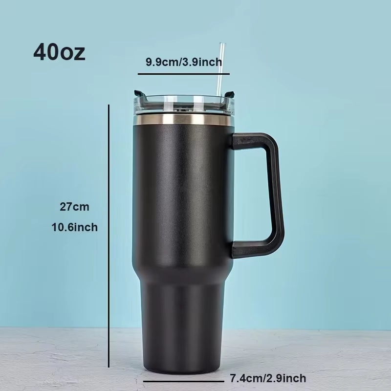 Stainless Steel Vacuum Tumbler 40oz – Travel Coffee Mug with Handle, Insulated Water Bottle & Outdoor Cup