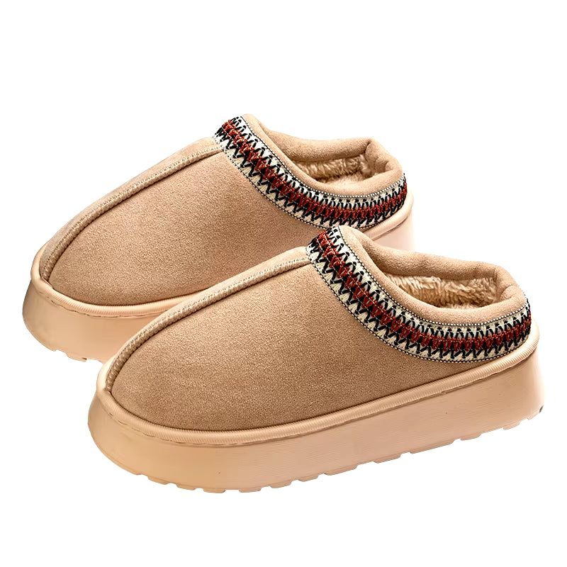 Woman Winter Slippers: Plush Interior, Anti-Slip Sole, Thick Bottom, Embroidered Fashion