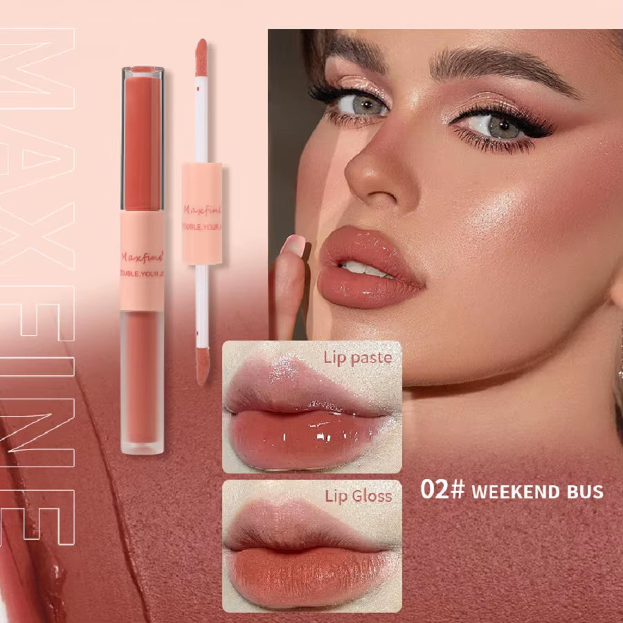 Double-Headed Lip Gloss: Long-Lasting, Waterproof, and Moisturizing with a Matte Velvet Finish