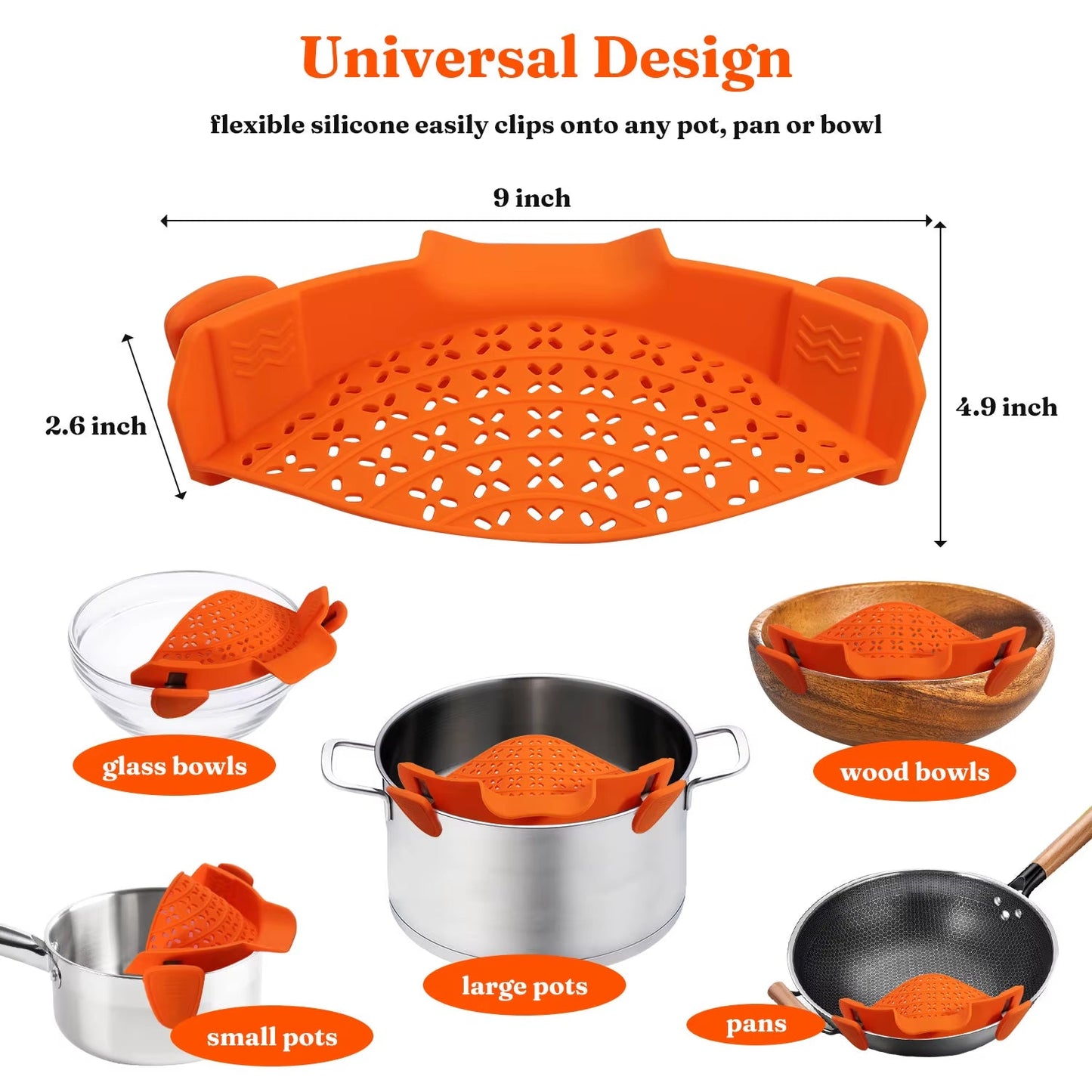 Universal Silicone Clip-On Pan Pot Strainer: Anti-Spill, Food-Grade Colander for Pasta, Fruits, and Vegetables