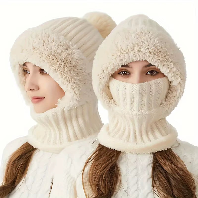 Women's Winter Warm Cycling Hat Face Mask: Cold-Proof Thermal Balaclava with Hooded Neck Warmer