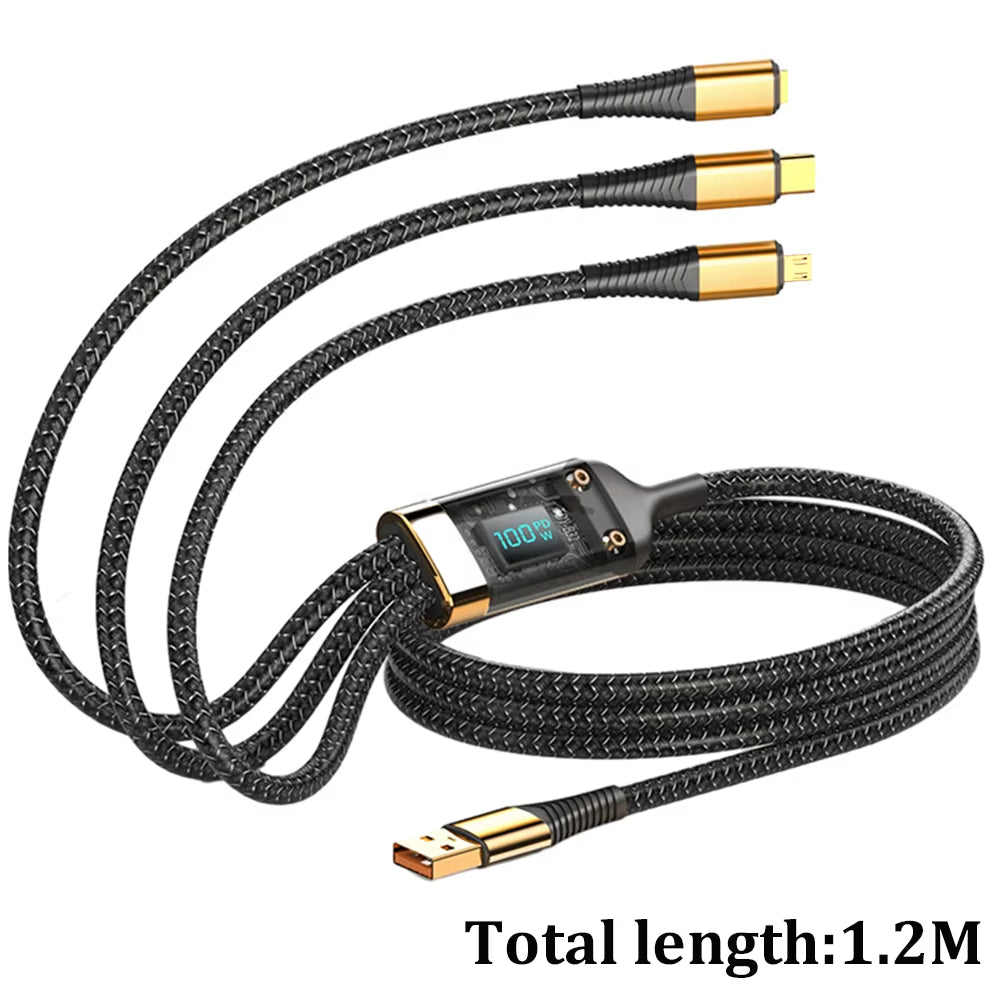 Digital Super Fast Charger: 3-in-1 USB to C Mini Fast Charging Cable for iOS, Huawei, Xiaomi, and Android Phones